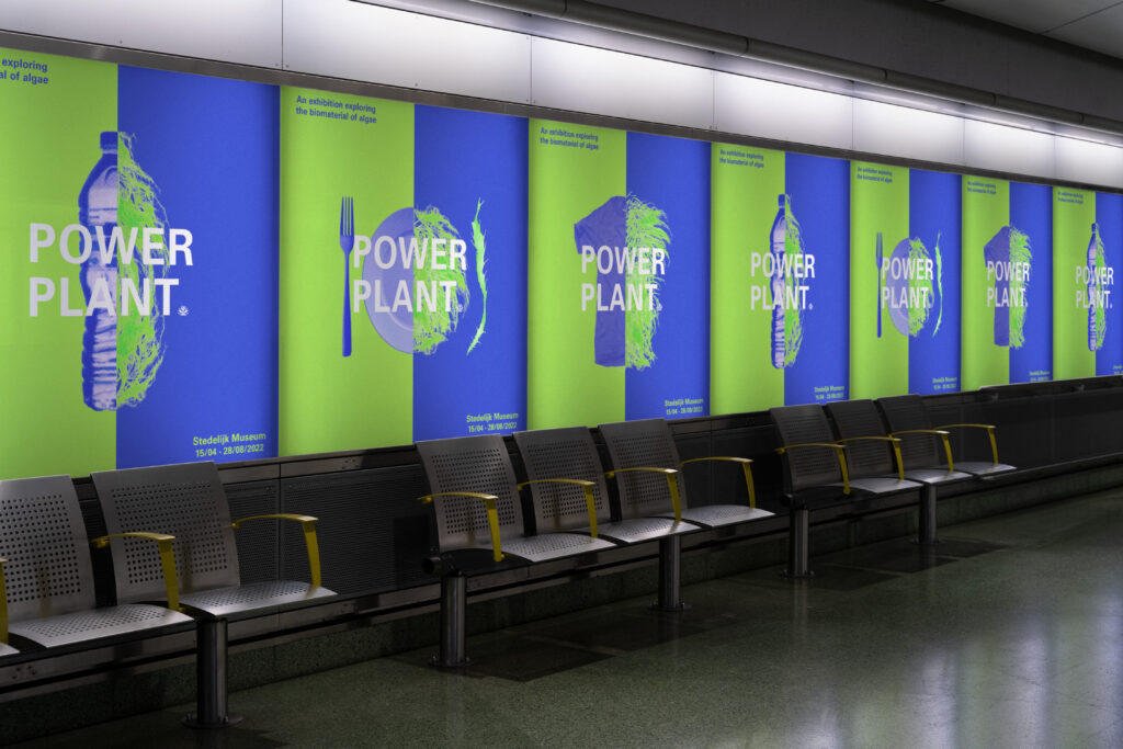 Identity design for Power Plant exhibition, the posters have a divide along the edge symbolising change